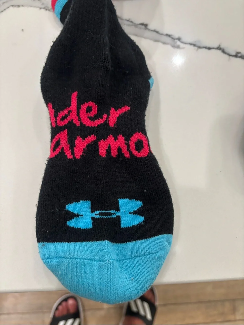 Under Armour Black Knee-High Ski/Snowboard Socks with Turquoise & Pink Stripes